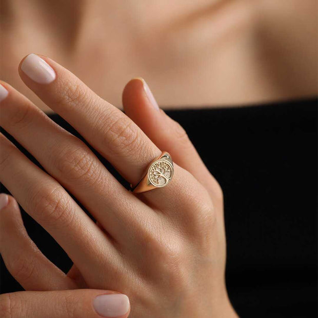 Tree Of Life Signet Ring - Solid 14k Gold Ring
