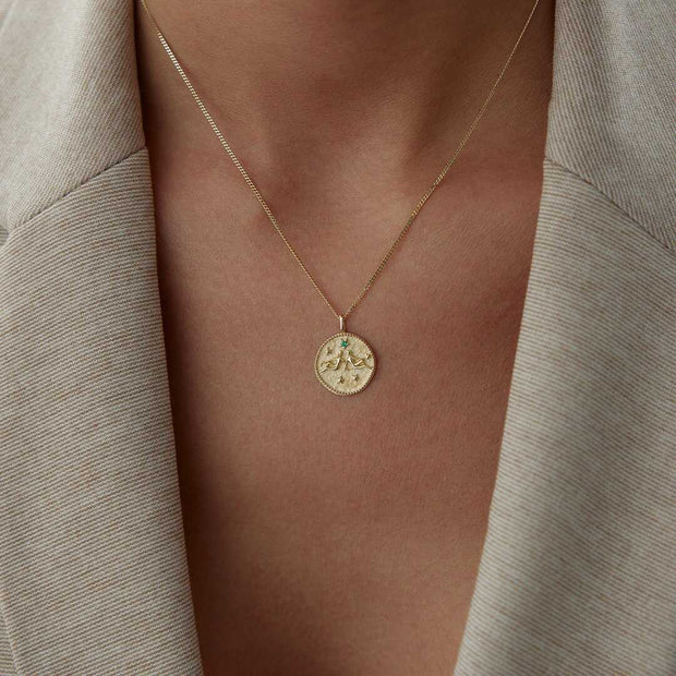 14k Gold Gemini Necklace - Solid 14k Gold Necklace