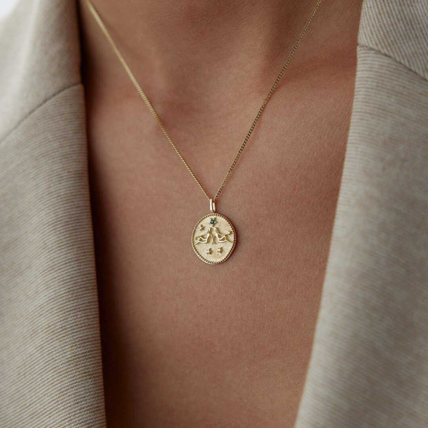 14k Gold Gemini Necklace - Solid 14k Gold Necklace