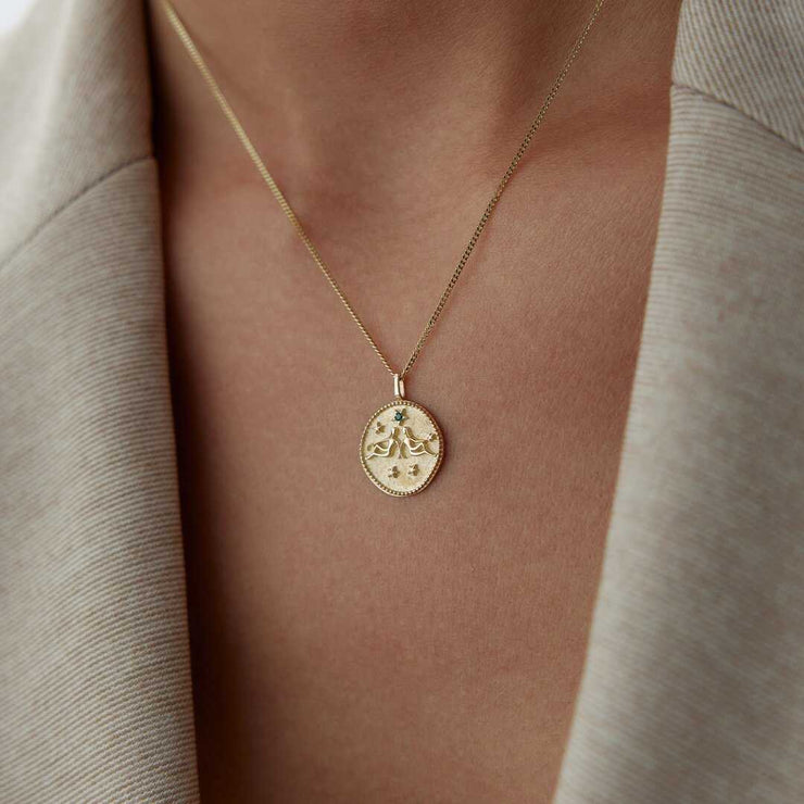 14k Gold Gemini Necklace - Solid 14k Gold Necklace