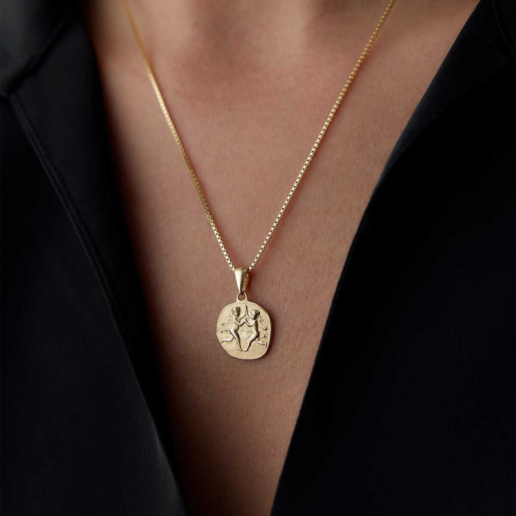 14k Gold Gemini Zodiac Necklace - Solid 14k Gold Necklace