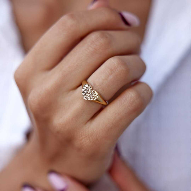 Heart Signet Ring - Solid 14k Gold Ring