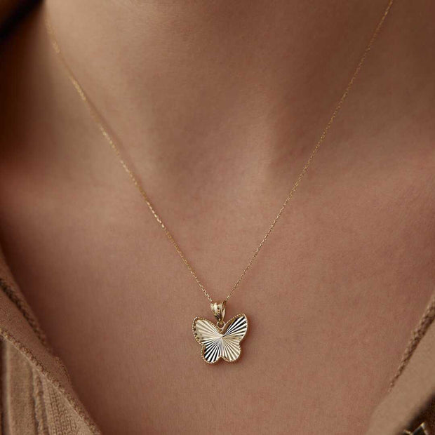 14k Gold Gold Butterfly Necklace - Solid 14k Gold Necklace