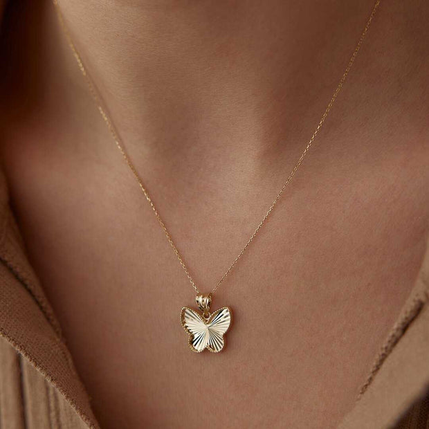 14k Gold Gold Butterfly Necklace - Solid 14k Gold Necklace