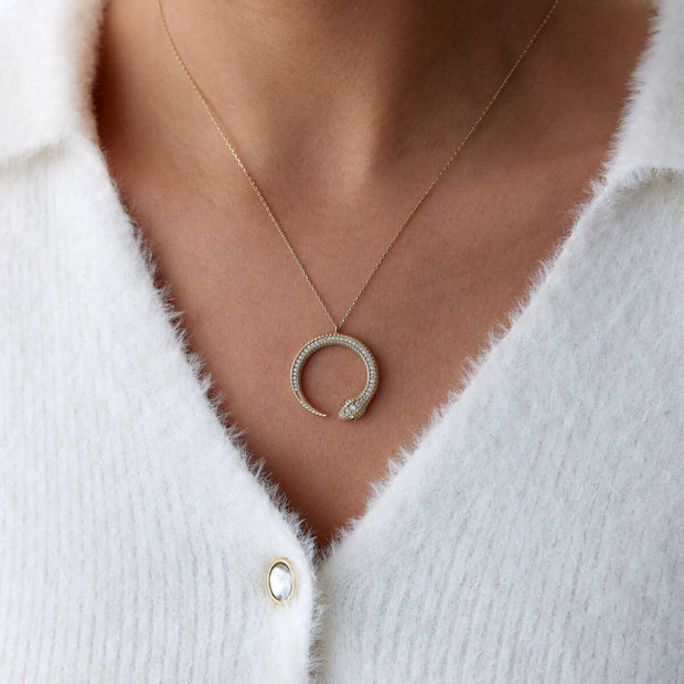 14k Gold Ouroboros Snake Necklace with CZ - Solid 14k Gold Necklace