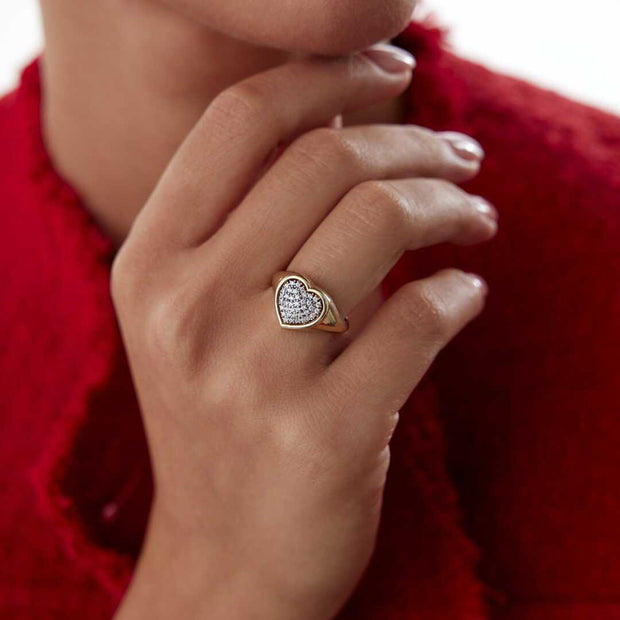 Heart Signet Ring - Solid 14k Gold Ring