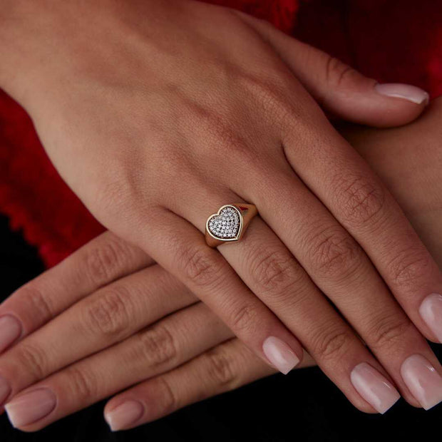 Heart Signet Ring - Solid 14k Gold Ring