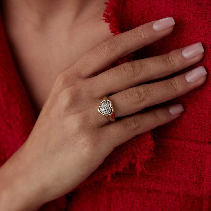 Heart Signet Ring - Solid 14k Gold Ring