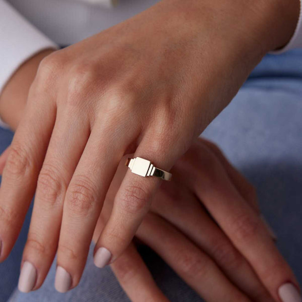Square Plaka Ring - Solid 14k Gold Ring