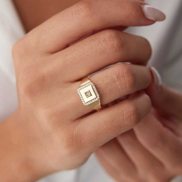 Square  Signet Ring - Solid 14k Gold Ring