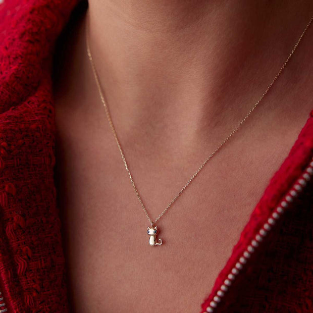 14k Gold Cat Necklace - Solid 14k Gold Necklace