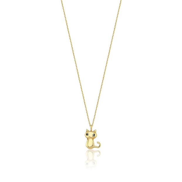 14k Gold Cat Necklace - Solid 14k Gold Necklace