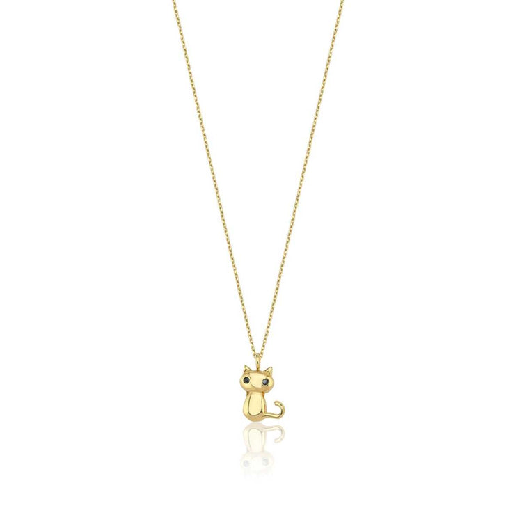 14k Gold Cat Necklace - Solid 14k Gold Necklace