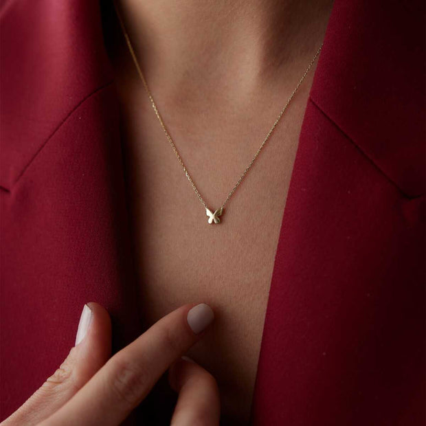 14k Gold Butterfly Necklace in 14k Gold - Solid 14k Gold Necklace