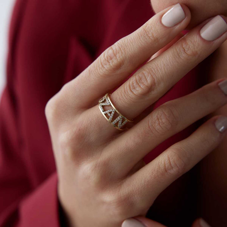 Personalized Design Name Ring - Solid 14k Gold Ring