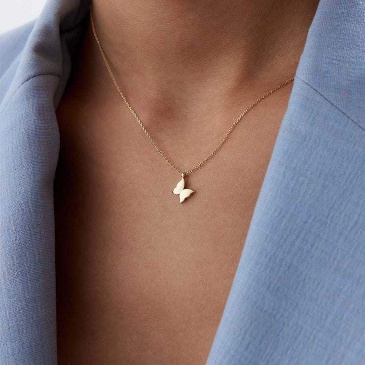 14k Gold 14k Solid Gold Butterfly Necklace - Solid 14k Gold Necklace