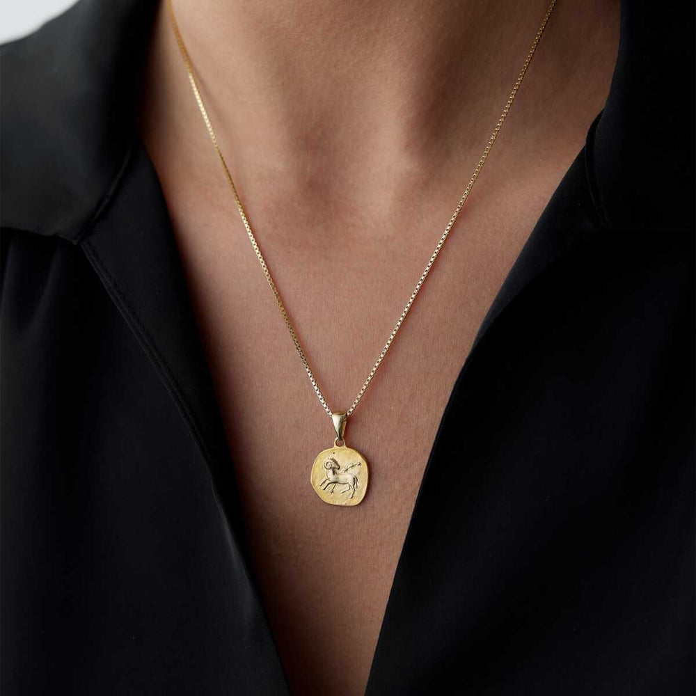 14k Gold Aries Zodiac Necklace - Solid 14k Gold Necklace
