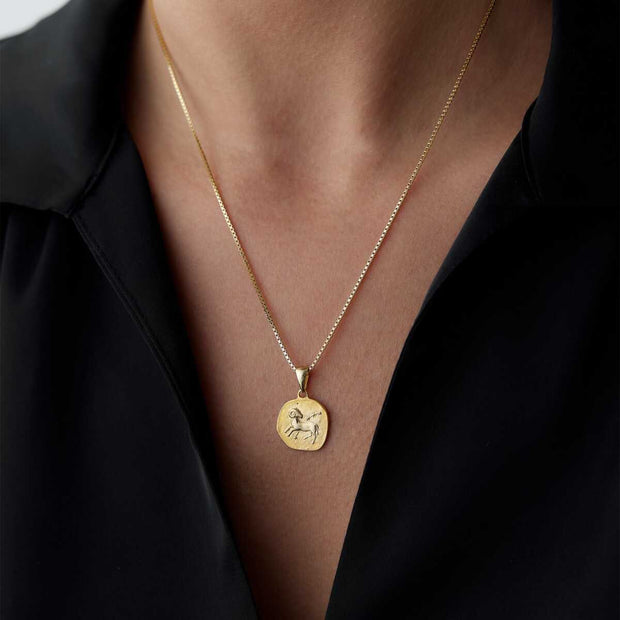 14k Gold Aries Zodiac Necklace - Solid 14k Gold Necklace