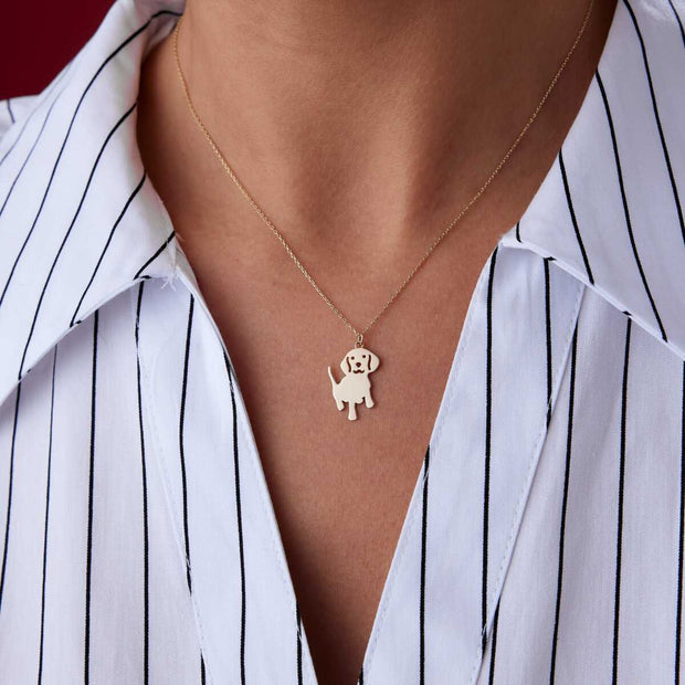 14k Gold Dog Necklace - Solid 14k Gold Necklace