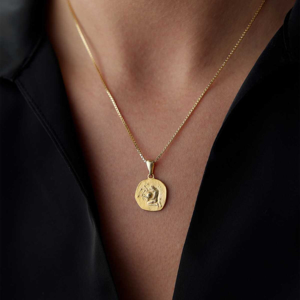 14k Gold Aquarius Zodiac Necklace - Solid 14k Gold Necklace