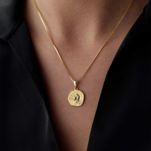 14k Gold Aquarius Zodiac Necklace - Solid 14k Gold Necklace