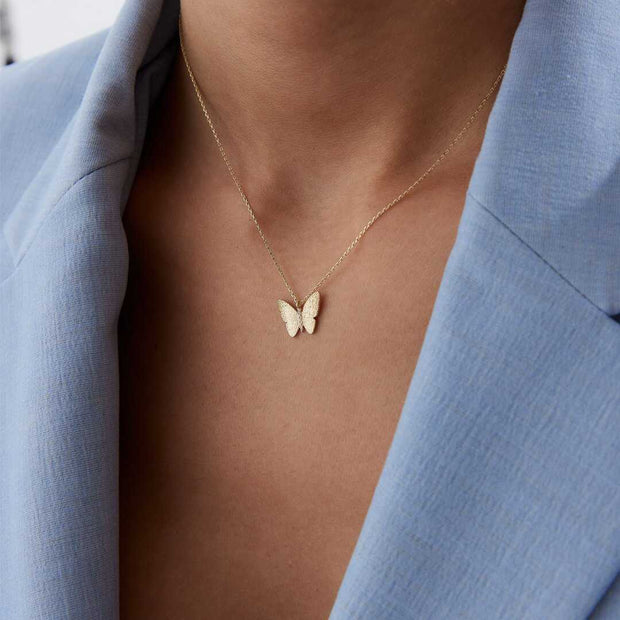 14k Gold Women’s Butterfly Necklace in 14k Gold - Solid 14k Gold Necklace