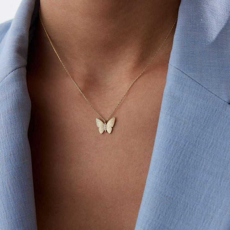 14k Gold Women’s Butterfly Necklace in 14k Gold - Solid 14k Gold Necklace