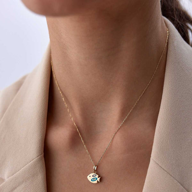 14k Gold Large Fish Necklace - Solid 14k Gold Necklace