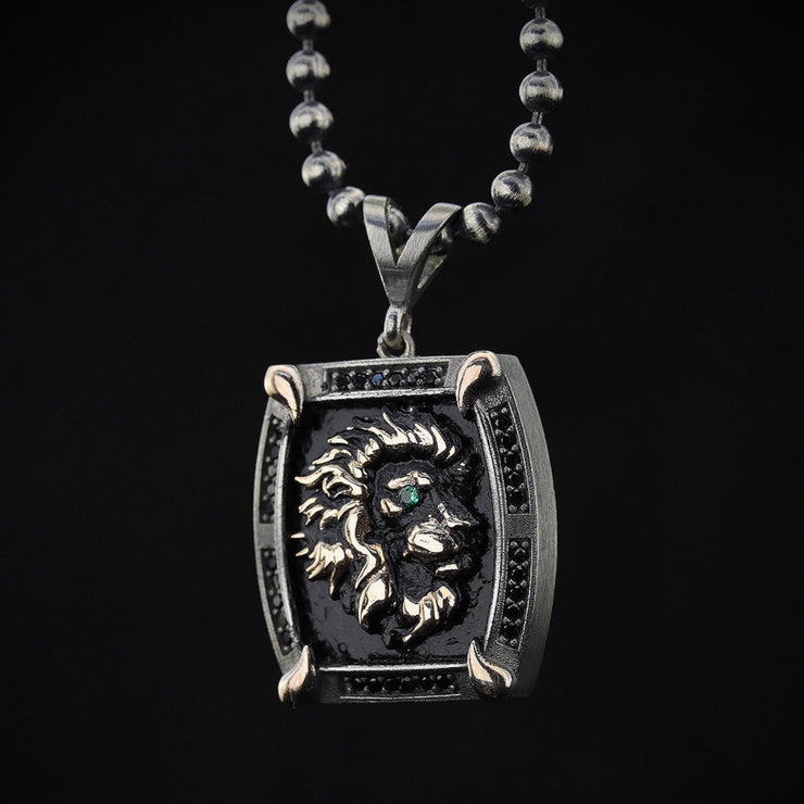lion necklace, mens lion necklace, sterling silver lion necklace 
