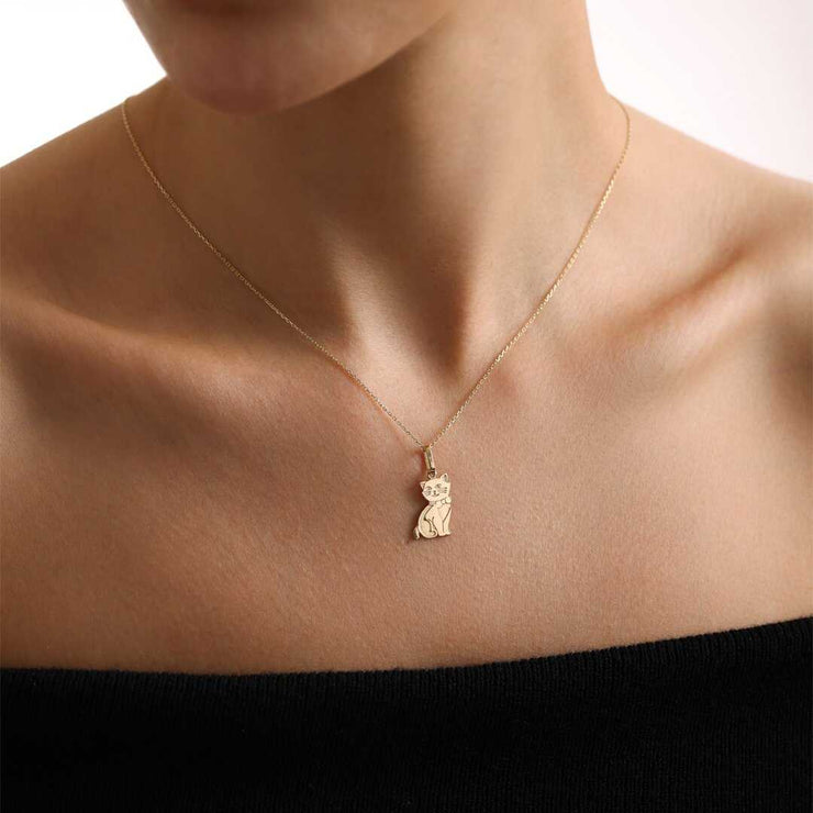 14k Gold Lisa Cat Necklace - Solid 14k Gold Necklace
