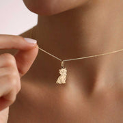 14k Gold Lisa Cat Necklace - Solid 14k Gold Necklace