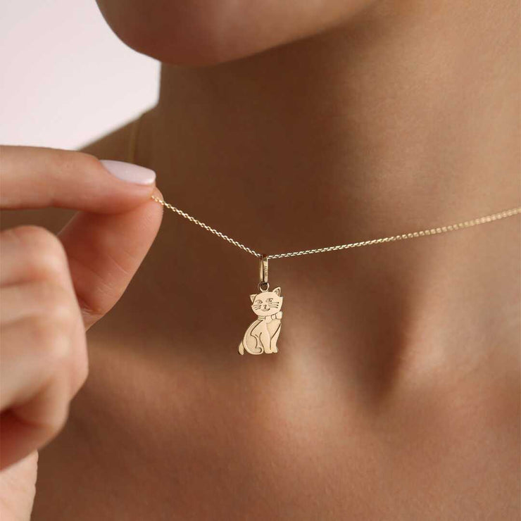14k Gold Lisa Cat Necklace - Solid 14k Gold Necklace