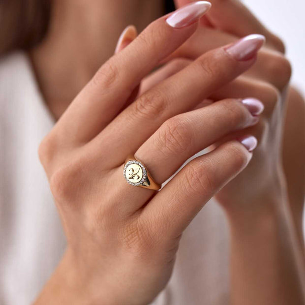 Lotus Signet Ring - Solid 14k Gold Ring