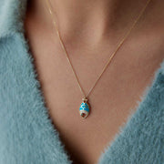 14k Gold Blue Enamel Fish Necklace - Solid 14k Gold Necklace