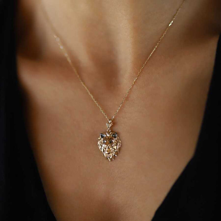 14k Gold Medium Lion Necklace - Solid 14k Gold Necklace