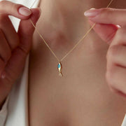 14k Gold Small Enamel Fish Necklace - Solid 14k Gold Necklace