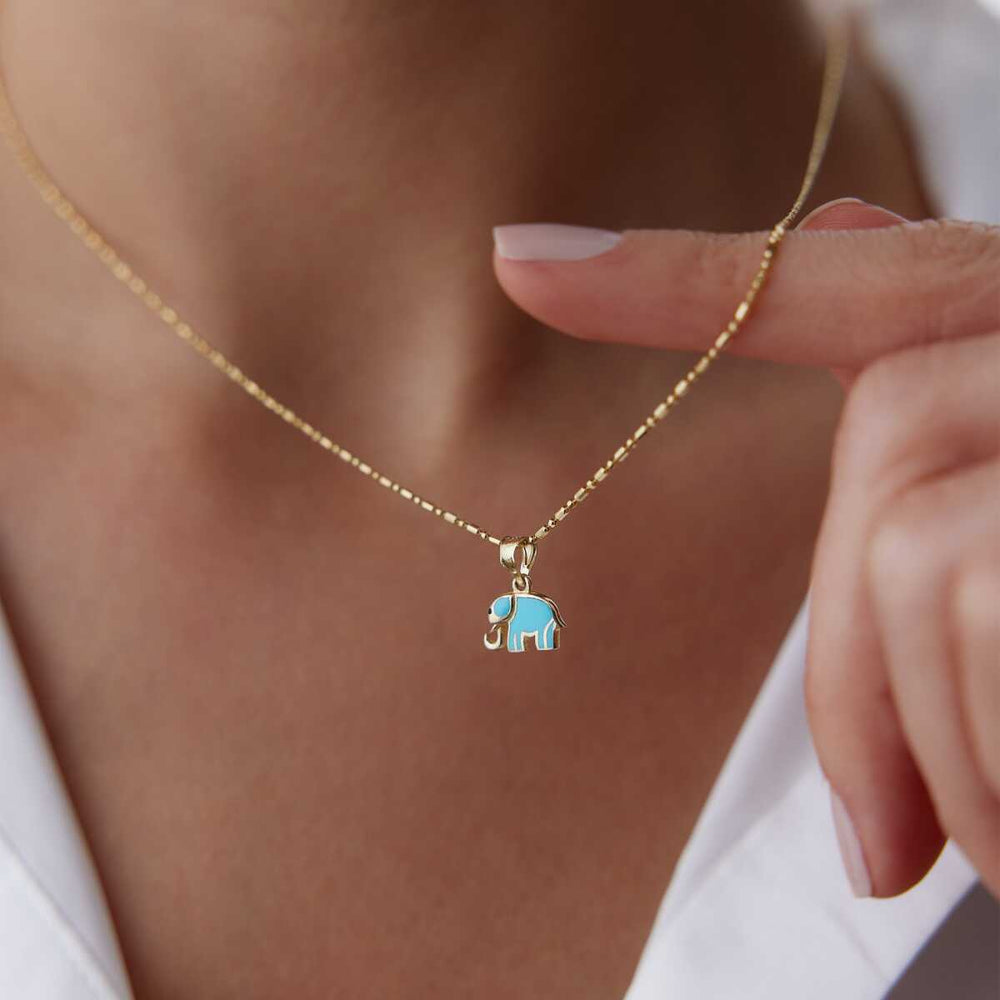 14k Gold Turquoise Elephant Necklace - Solid 14k Gold Necklace
