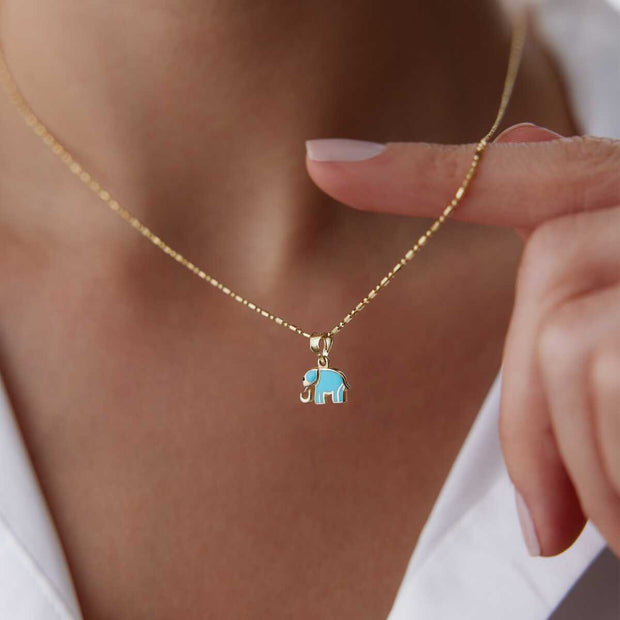 14k Gold Turquoise Elephant Necklace - Solid 14k Gold Necklace