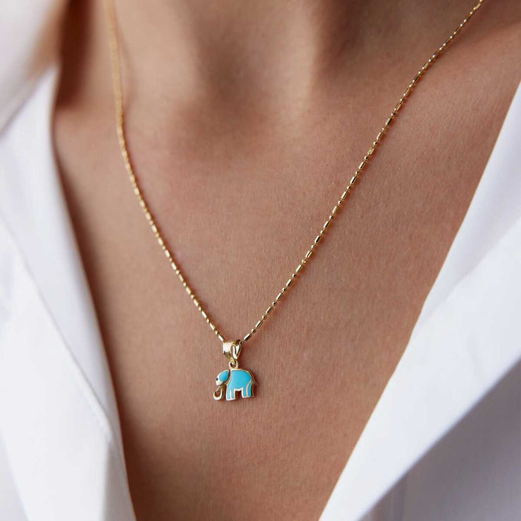 14k Gold Turquoise Elephant Necklace - Solid 14k Gold Necklace