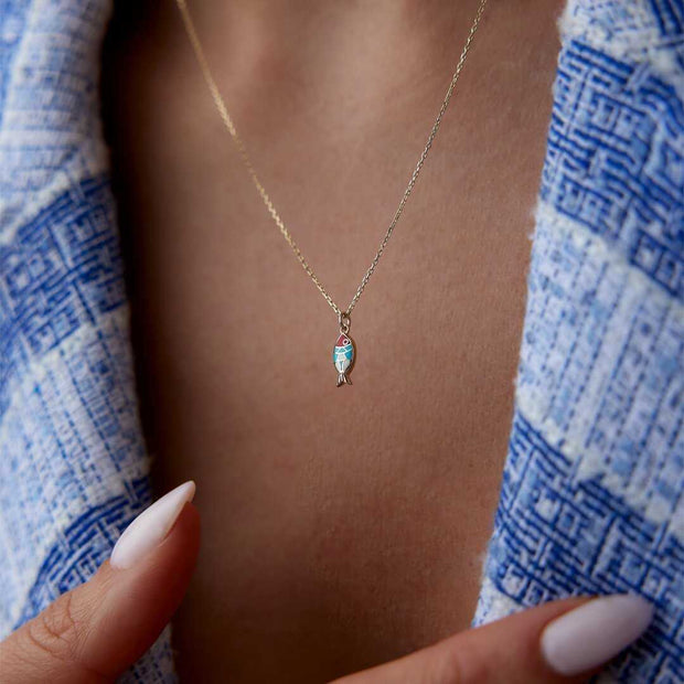 14k Gold Minimalist Mediterranean Fish Necklace - Solid 14k Gold Necklace