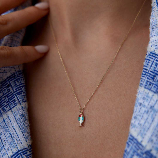 14k Gold Minimalist Mediterranean Fish Necklace - Solid 14k Gold Necklace