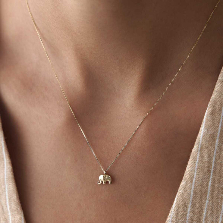 14k Gold Minimalist Gold Elephant Necklace - Solid 14k Gold Necklace