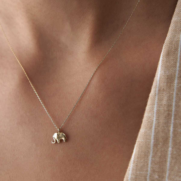 14k Gold Minimalist Gold Elephant Necklace - Solid 14k Gold Necklace