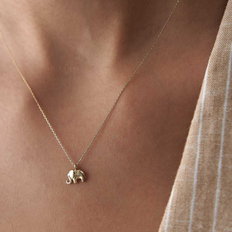 14k Gold Minimalist Gold Elephant Necklace - Solid 14k Gold Necklace