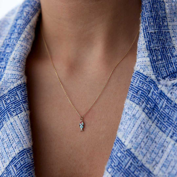 14k Gold Fortuna Fish Necklace - Solid 14k Gold Necklace