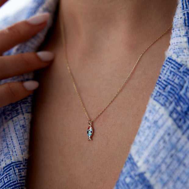 14k Gold Fortuna Fish Necklace - Solid 14k Gold Necklace