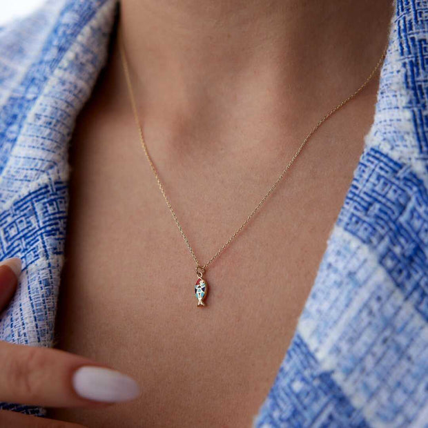 14k Gold Fortuna Fish Necklace - Solid 14k Gold Necklace