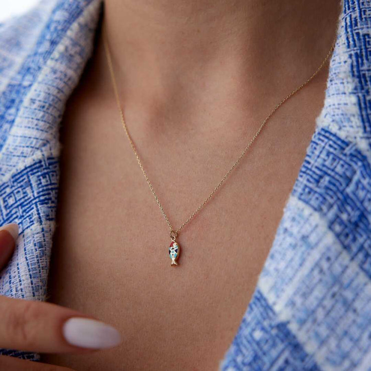 14k Gold Fortuna Fish Necklace - Solid 14k Gold Necklace
