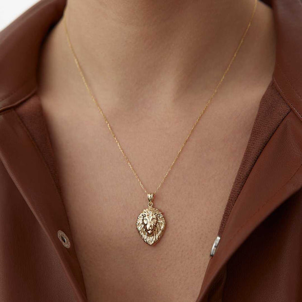 14k Gold Lion Pendant Necklace - Solid 14k Gold Necklace