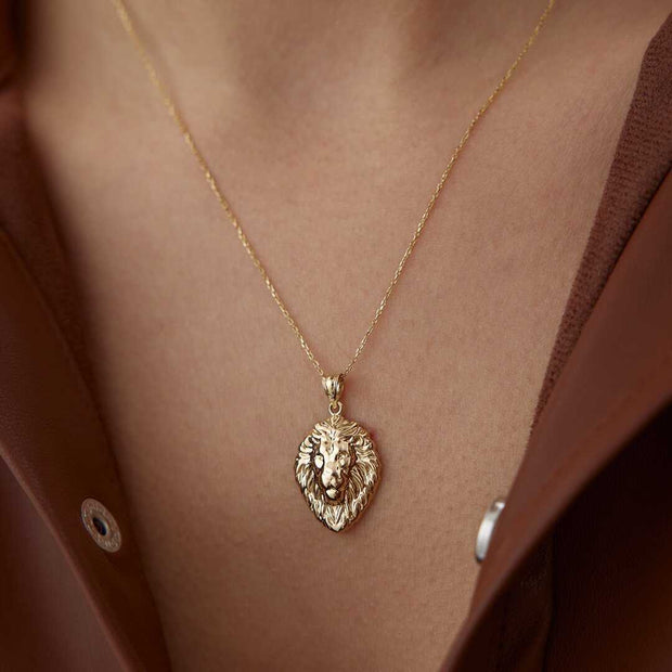 14k Gold Lion Pendant Necklace - Solid 14k Gold Necklace